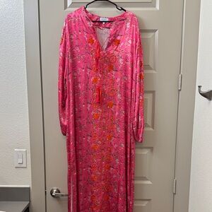 Mi Golondrina Vibrant Pink Floral Long Sleeve Dress
